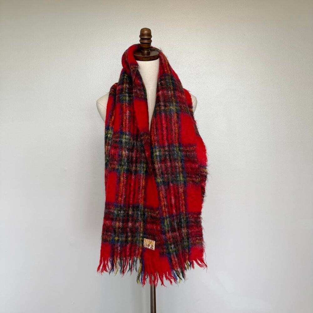 Vintage made in scotland mohair scarf tartan plaid